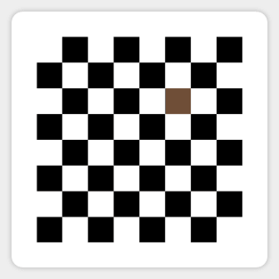 Checkered Black and White with One Coffee Brown Square Magnet